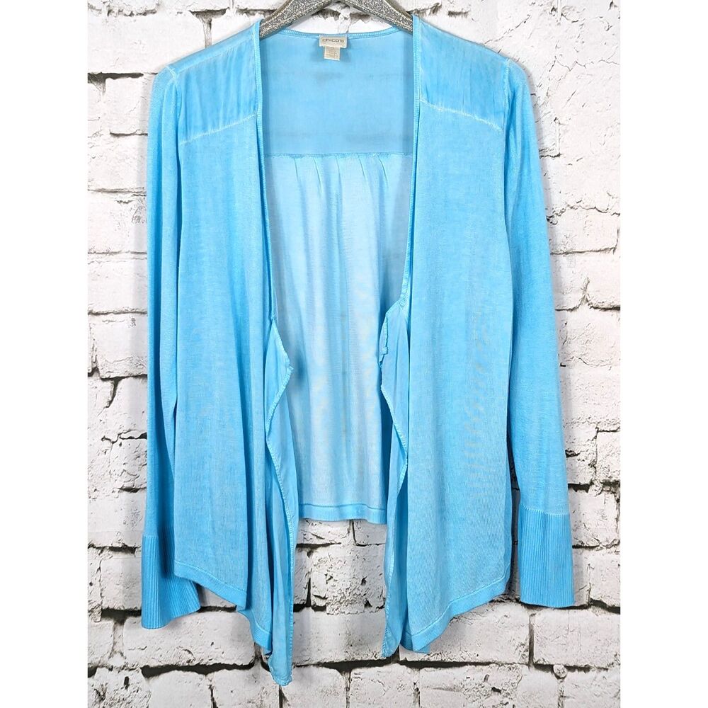 CHICO'S "Nancy Dye-Effect" Open-Front Lightweight Knit Cardigan Size 2 (L/12)
